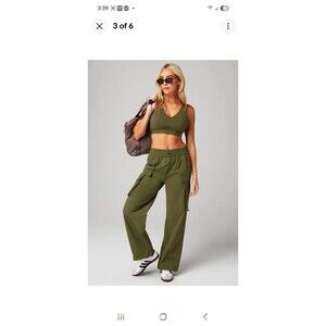 Fabletics Heights Cargo Pants Wide Leg Pants Quick Dry Moss Green Sz L RTL $95